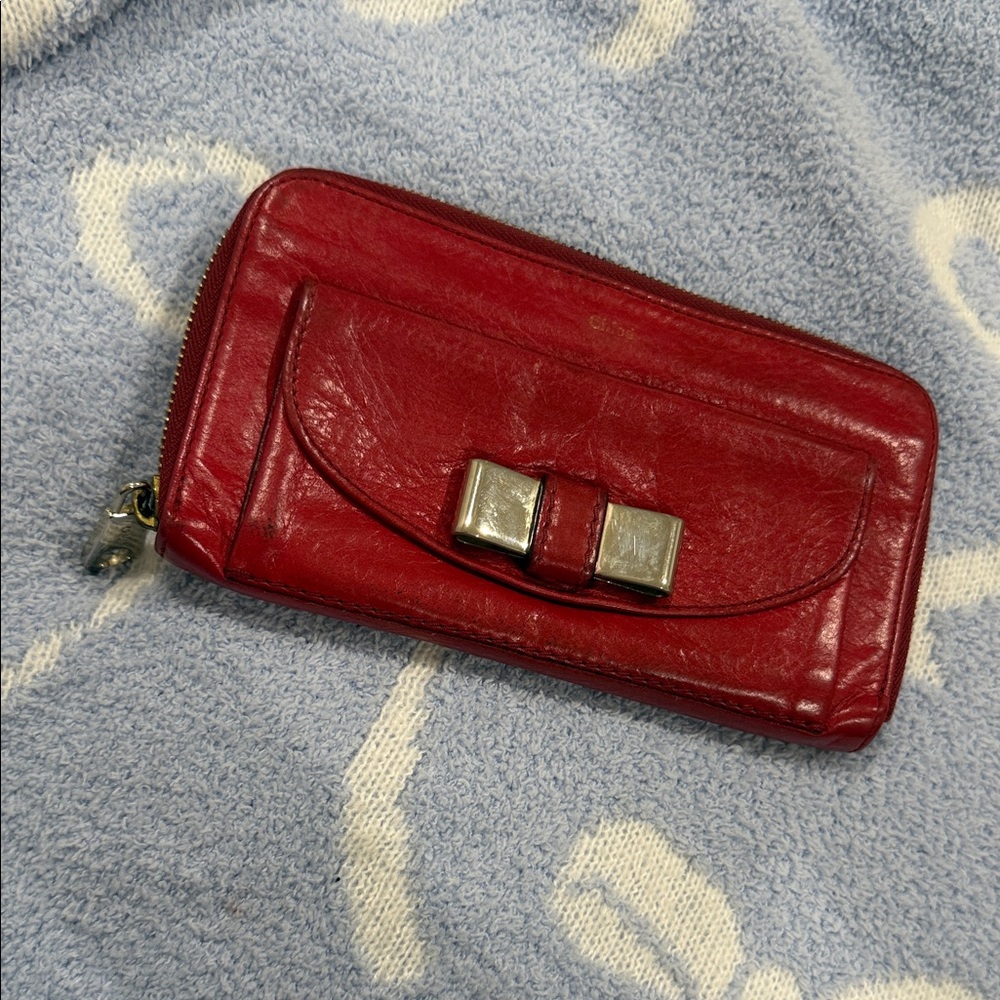 Chloe Red Leather Wallet with Silver Accents